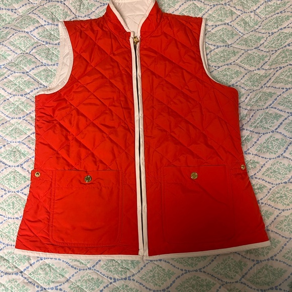 Ralph Lauren Vest- White‎ Quilted Orange Lining Full Zip Women Medium - Picture 9 of 13